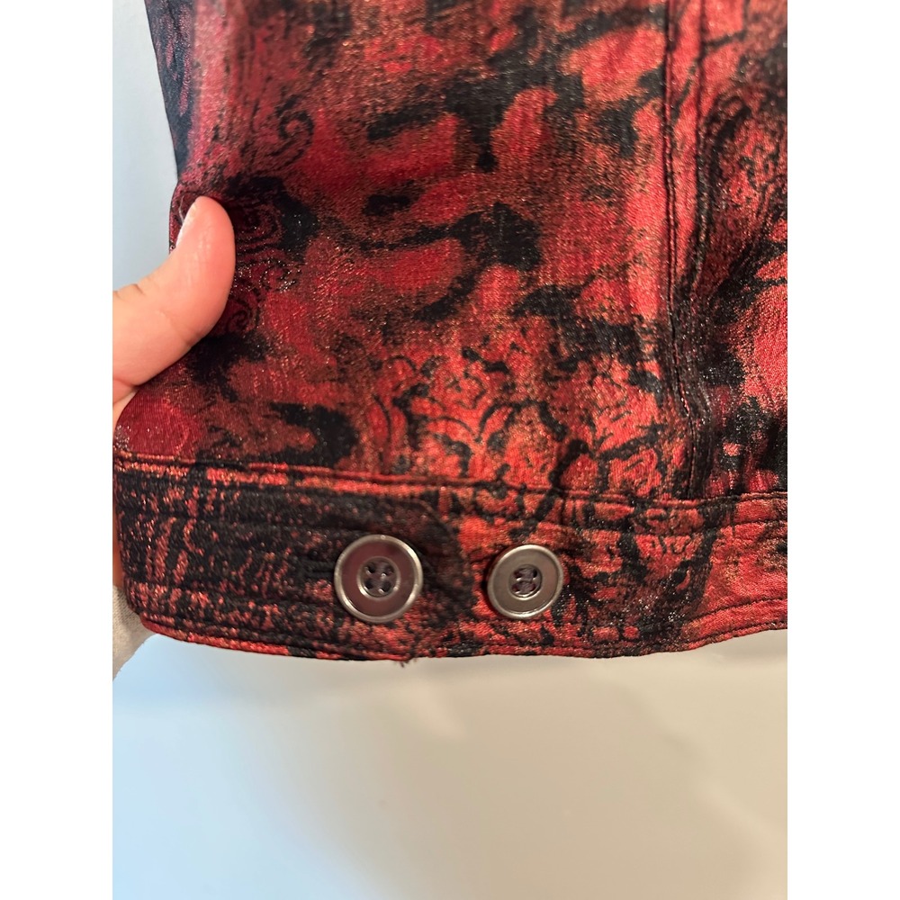 Ruby Rd Womens Red Black Metallic Paisley Button Front Jacket Size 18 - Picture 4 of 4
